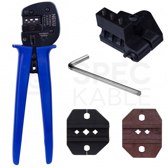 Zestaw narzędzi solarnych MC4 PV + walizka NEKU (ściągacz izolacji + zaciskarka MC4 z pozycjonerem + klucze)