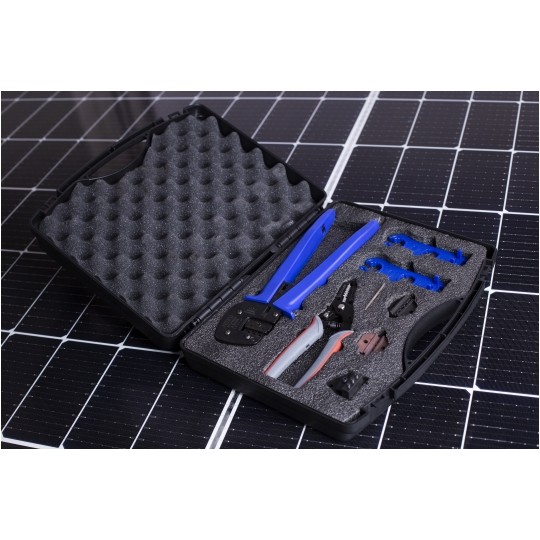 Zestaw narzędzi solarnych MC4 PV + walizka NEKU (ściągacz izolacji + zaciskarka MC4 z pozycjonerem + klucze)