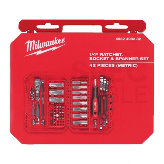 Zestaw nasadek metrycznych 5-15mm 1/4" z grzechotką i akcesoriami w walizce 42 elementy MILWAUKEE