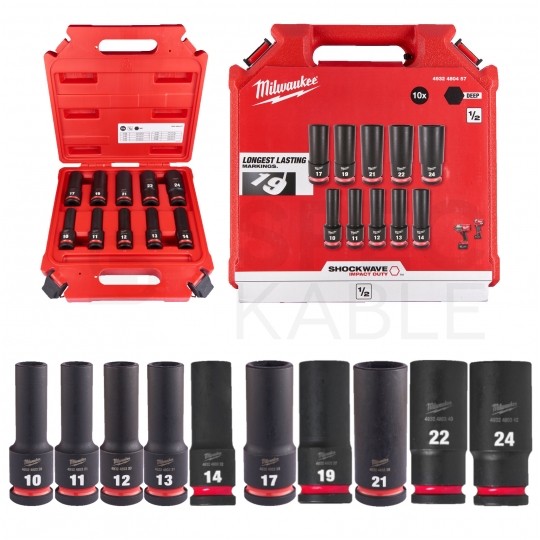 Zestaw nasadek udarowych długich 1/2'' 10-24mm Shockwave Impact Duty 10szt. MILWAUKEE