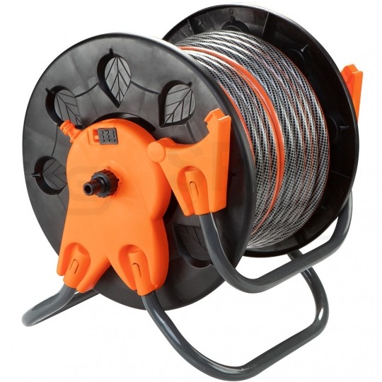 Zestaw ogrodowy Wąż 1/2" pomarańczowy 30m 4-warstwowy Economic NEO na stojaku NEO z pistoletem zraszający, przyłączem i złączkami VERTO