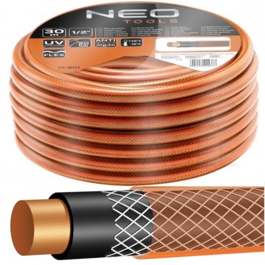 Zestaw ogrodowy Wąż 1/2" pomarańczowy 30m 4-warstwowy Economic NEO na wózku VERTO z pistoletem zraszający i złączkami VERTO