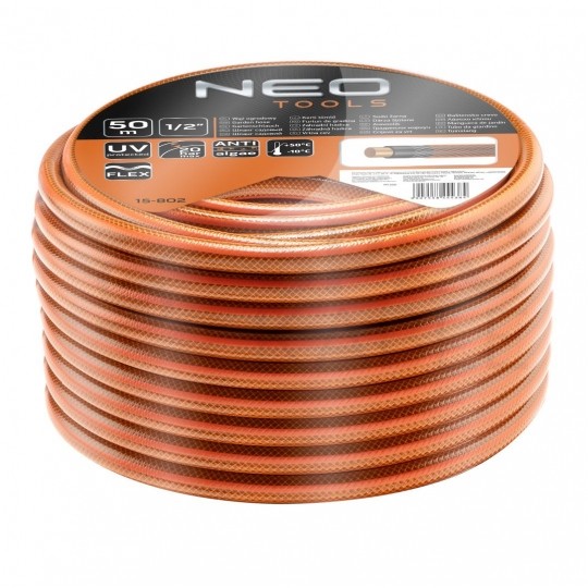 Zestaw ogrodowy Wąż 1/2" pomarańczowy 50m 4-warstwowy Economic NEO na stojaku NEO z pistoletem zraszający, przyłączem i złączkami VERTO