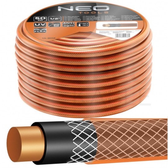 Zestaw ogrodowy Wąż 1/2" pomarańczowy 50m 4-warstwowy Economic NEO na wózku VERTO z pistoletem zraszający i złączkami VERTO