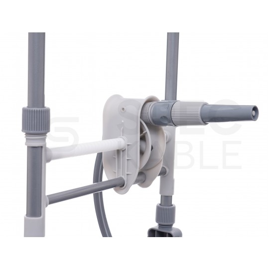 Zestaw ogrodowy Wąż 1/2" szary 45m+2m 3-warstwowy na stojaku z przyłączem, zraszaczem prostym i złączkami Kraft&Dele