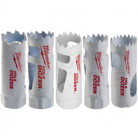 Zestaw otwornic Bimetalowych 19-38mm Hole Dozer do stali, żeliwa, drewna, PCV itp. Komplet 5szt. + akcesoria w walizce MILWAUKEE