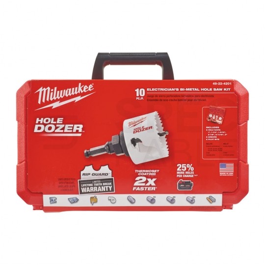Zestaw otwornic bimetalowych 25-76mm Hole Dozer do stali, żeliwa, drewna, PCV Komplet 6szt. + akcesoria w walizce MILWAUKEE