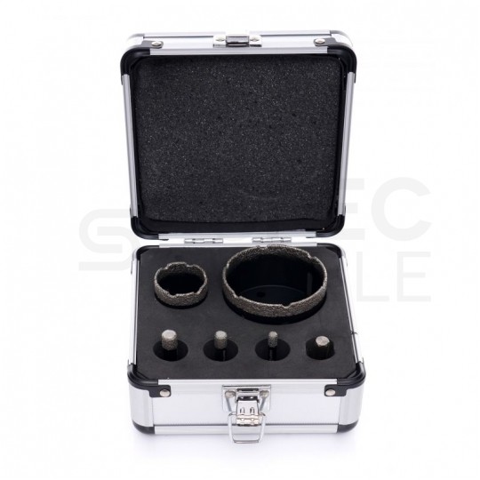 Zestaw otwornic Diamentowych 6-68mm do gresu, kamienia, płytek itp. Komplet 5szt. + adapter w walizce Kraft&Dele KD11226