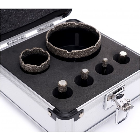 Zestaw otwornic Diamentowych 6-68mm do gresu, kamienia, płytek itp. Komplet 5szt. + adapter w walizce Kraft&Dele KD11226