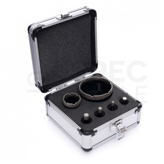 Zestaw otwornic Diamentowych 6-68mm do gresu, kamienia, płytek itp. Komplet 5szt. + adapter w walizce Kraft&Dele KD11226