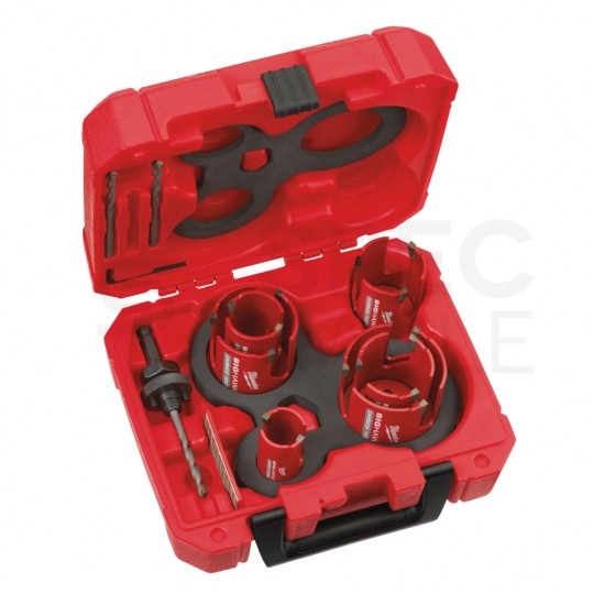 Zestaw otwornic Multi Material 35-76mmm Big Hawg do cegły, betonu komórkowego, płyt wiórowych itp. Komplet 6szt. + akcesoria w walizce MILWAUKEE