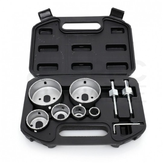 Zestaw otwornic Wolframowych 22-73mm do twardych materiałów (glazura, terakota itp.) Komplet 6szt. + 2x adapter + klucz imbusowy Kraft&Dele KD10285