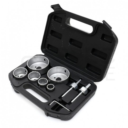 Zestaw otwornic Wolframowych 22-73mm do twardych materiałów (glazura, terakota itp.) Komplet 6szt. + 2x adapter + klucz imbusowy Kraft&Dele KD10285