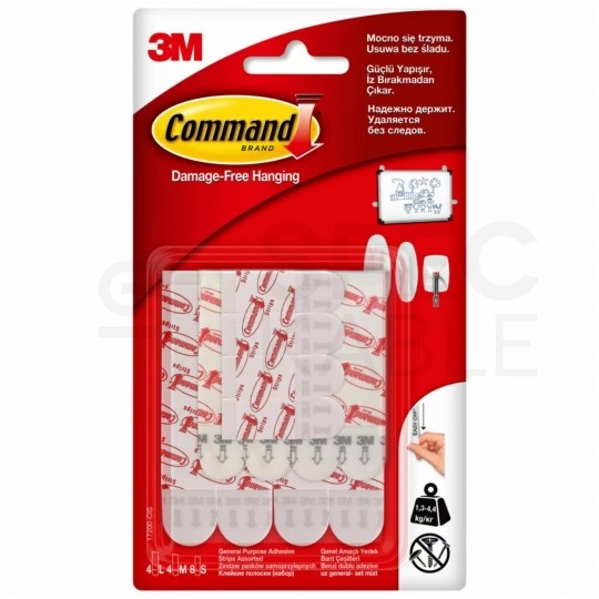 Zestaw pasków samoprzylepnych mocujących 16szt (8 małych + 4 średnich + 4 dużych) 3M COMMAND