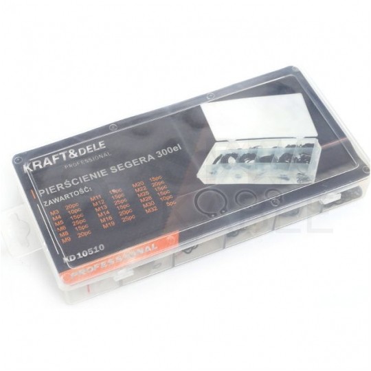 Zestaw pierścieni segera zewnętrzne 7" w rozmiarach od M3 do M32 300szt KD