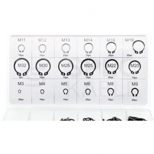 Zestaw pierścieni segera zewnętrzne 7" w rozmiarach od M3 do M32 300szt KD