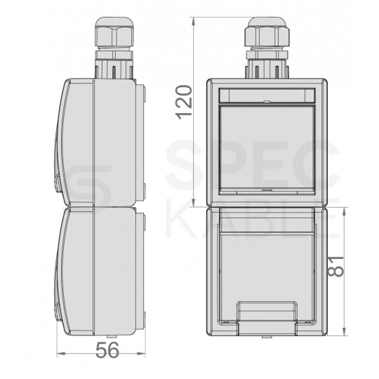 Zestaw pionowy gniazdo zasilające pojedyncze natynkowe hermetyczne IP65 szare z klapką [2P+Z] + łącznik schodowy IP65 Aquant