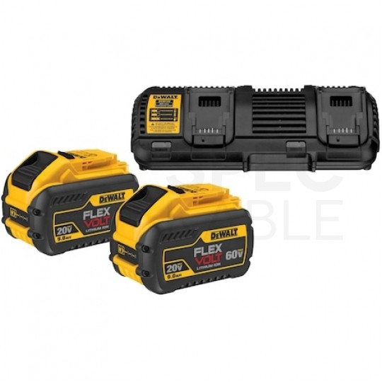 Zestaw podwójna ładowarka 4A do akumulatorów Li-Ion XR (10,8-18V) oraz FLEXVOLT (54V) z dwoma akumulatorami XR 18/54V Li-Ion o pojemności 9.0Ah DCB132X2-QW DeWALT