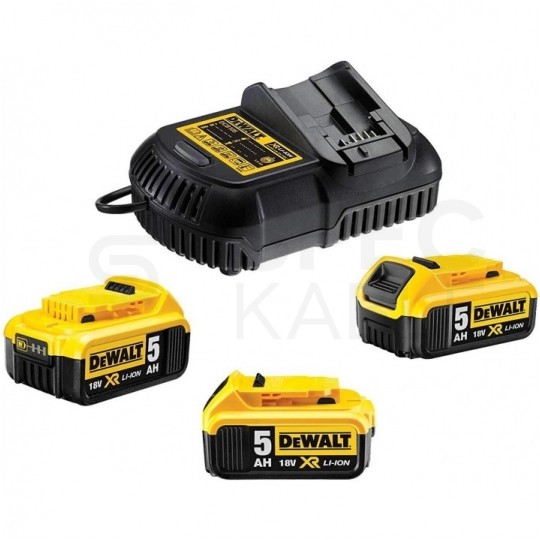 Zestaw pojedyncza ładowarka 4A do akumulatorów Li-Ion XR (18V) z trzema akumulatorami XR 18V Li-Ion o pojemności 5.0Ah DCB115P3-QW DeWALT