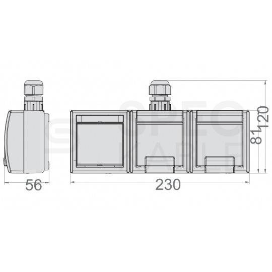 Zestaw poziomy gniazdo zasilające podwójne natynkowe hermetyczne IP65 szare z klapką 2x[2P+Z] + łącznik schodowy IP65 Aquant