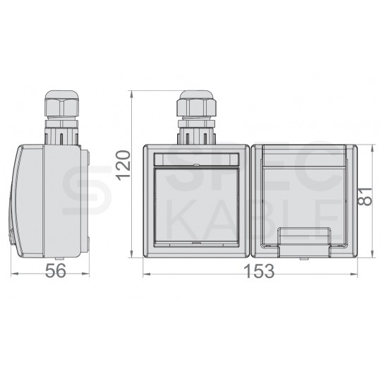 Zestaw poziomy gniazdo zasilające pojedyncze natynkowe hermetyczne IP65 szare z klapką [2P+Z] + łącznik schodowy IP65 Aquant