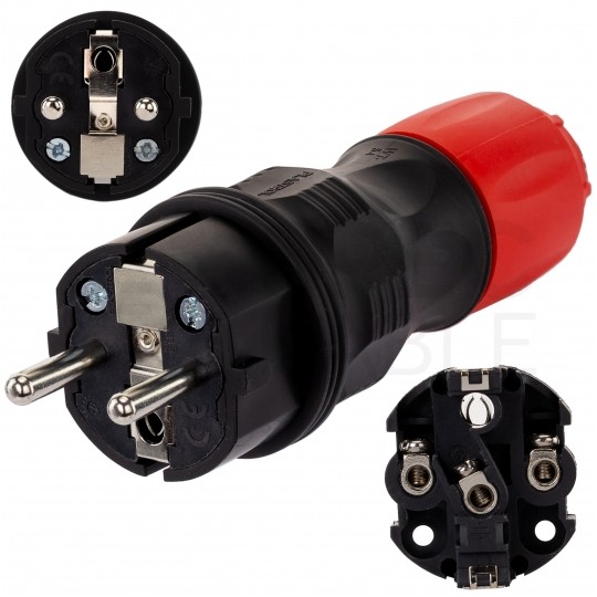 Zestaw przyłączeniowy EXTREM czarno-czerwony Wtyk + Gniazdo prądowe z klapką 230V 16A [2P+Z] IP54
