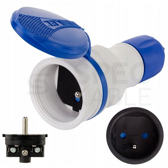 Zestaw przyłączeniowy EXTREM szaro-niebieski Wtyk + Gniazdo prądowe z klapką 230V 16A [2P+Z] IP54