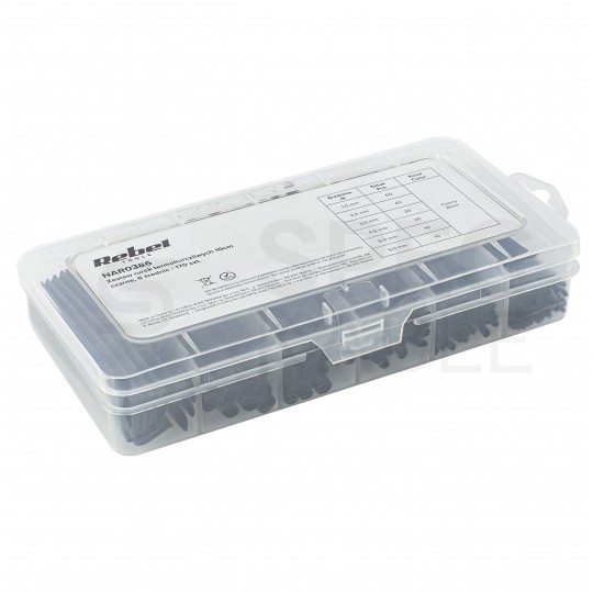 Zestaw rurek termokurczliwych CB-HFT czarne 10cm REBEL 170szt w pudełku