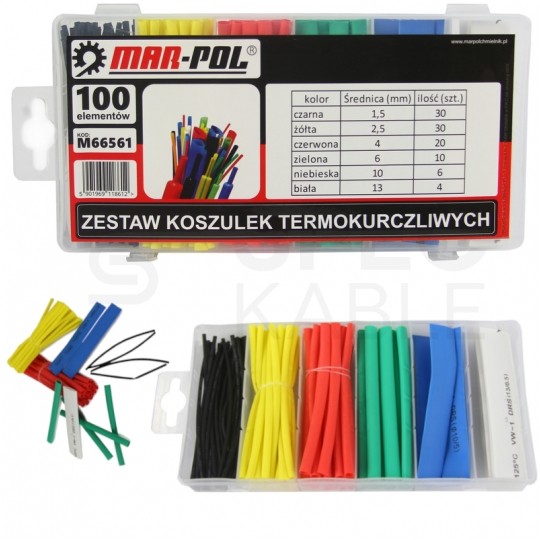 Zestaw rurek termokurczliwych DRS mix kolorów 10cm MARPOL 100szt w pudełku