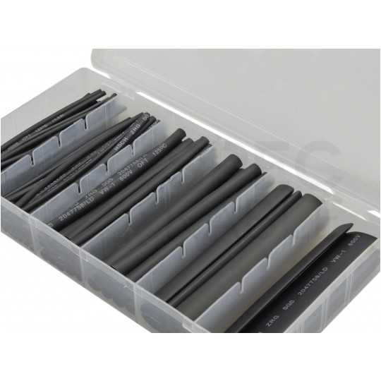 Zestaw rurek termokurczliwych HST-100B czarne 10cm TALVICO 100szt w pudełku