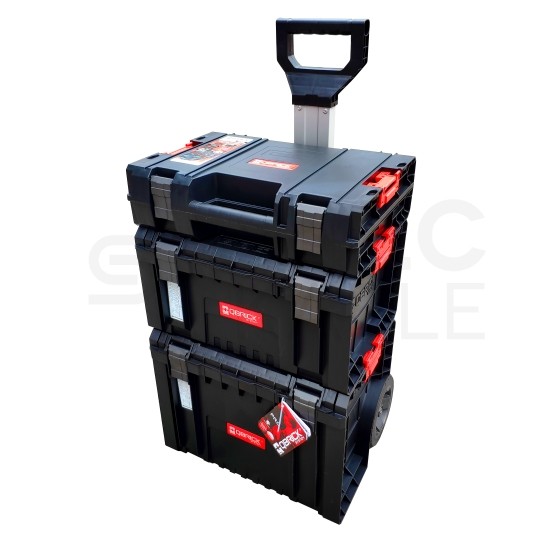 Zestaw skrzynek modułowych na kółkach 3w1: walizka Pro Toolbox + skrzynka Pro Toolbox + skrzynia na kołach Pro Cart Qbrick System PRO SET 1