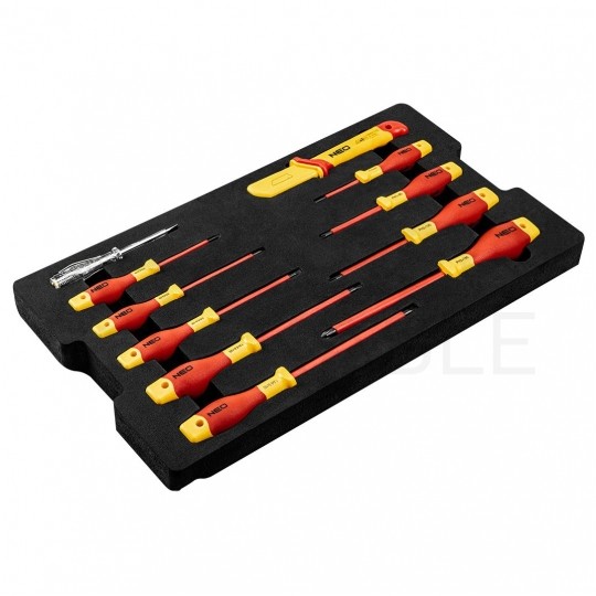 Zestaw skrzynia na narzędzia serwisowa IP67 + 52 szczypce, klucze, wkrętaki dla elektryka VDE 1kV NEO 01-311