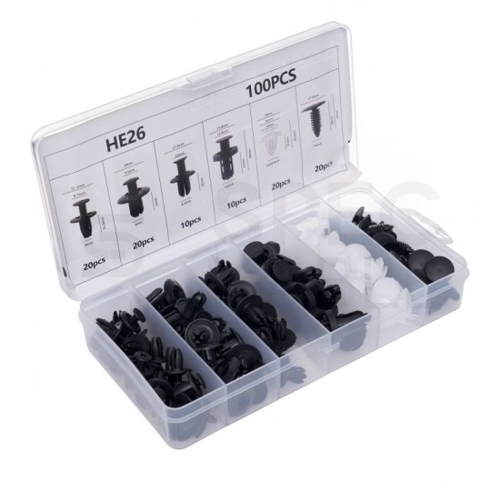 Zestaw spinek i klipsów mocujących do tapicerki 100szt Kraft&Dele