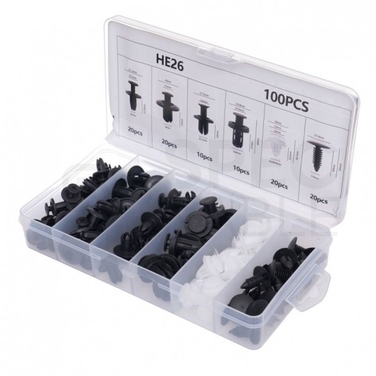 Zestaw spinek i klipsów mocujących do tapicerki 100szt Kraft&Dele