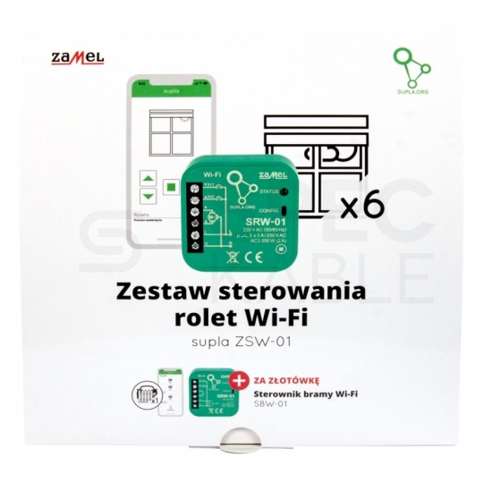 Zestaw sterowania roletami WiFi 6x sterownik rolet SRW-01 1x sterownik sterowanania bramą SBW-01 SUPLA ZAMEL