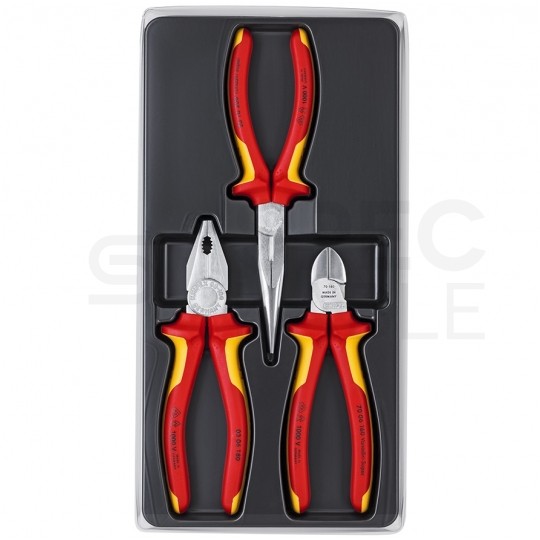 Zestaw Szczypce izolowane VDE 1kV dla elektryka 3szt. (uniwersalne 180mm + boczne tnące 160mm + wydłużone półokragłe tnące 200mm) Elektro Set KNIPEX 00 20 12