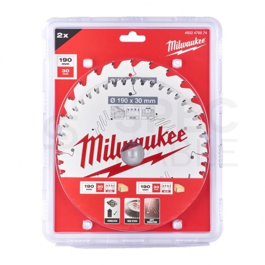 Zestaw tarcz do drewna 190 x 30 mm 2 szt. 24 + 48 zębów TWIN PACK do ręcznych pił tarczowych MILWAUKEE
