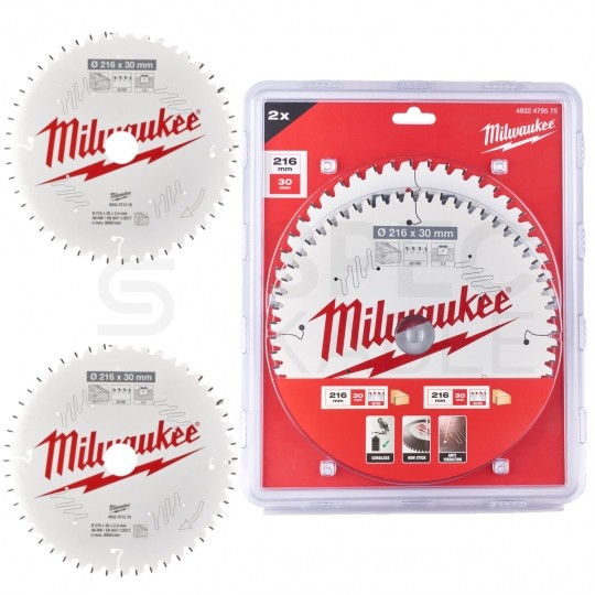 Zestaw tarcz do drewna 216 x 30 mm 2 szt. 24 + 48 zębów TWIN PACK do ręcznych pił tarczowych MILWAUKEE