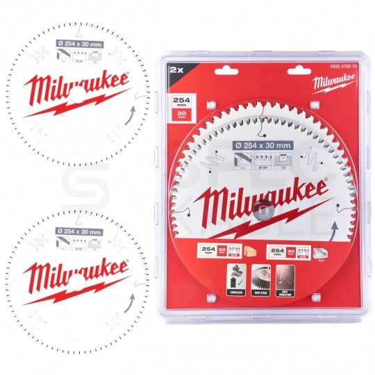 Zestaw tarcz do drewna 254 x 30 mm 2 szt. 24 + 48 zębów TWIN PACK do ręcznych pił tarczowych MILWAUKEE