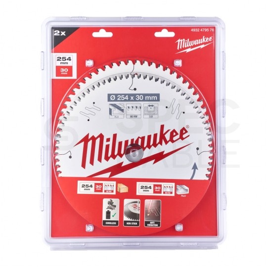 Zestaw tarcz do drewna 254 x 30 mm 2 szt. 24 + 48 zębów TWIN PACK do ręcznych pił tarczowych MILWAUKEE