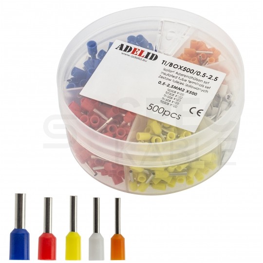 Zestaw tulejek kablowych izolowanych HI / TE DIN 0,5-2,5mm2 500szt w pudełku ADELID