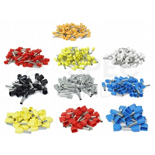 Zestaw tulejek kablowych izolowanych pojedynczych i podwójnych HI / TE DIN 0,5-6,0mm2 800szt w pudełku ADELID