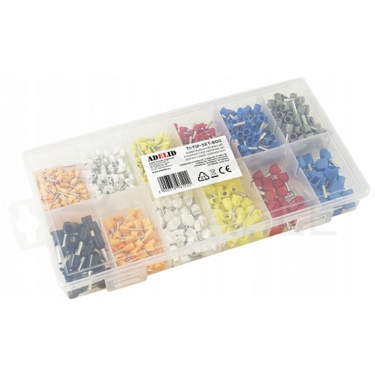 Zestaw tulejek kablowych izolowanych pojedynczych i podwójnych HI / TE DIN 0,5-6,0mm2 800szt w pudełku ADELID
