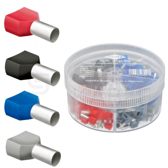 Zestaw tulejek podwójnych kablowych izolowanych HI / TE DIN 0,75-2,5mm2 200szt w pudełku KNIPEX 97 99 908