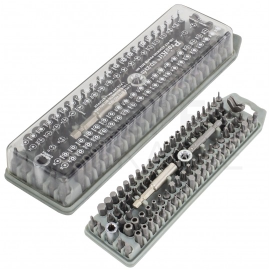Zestaw uniwersalnych końcówek: 61x bitów + 21x imbusów + nasadki, przedłużki, uchwyty 100szt ProSkit SD-2310