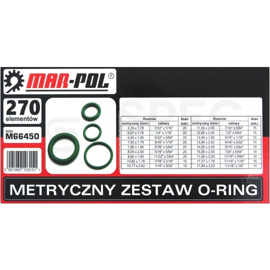 Zestaw uszczelek O-ringów olejoodpornych 270 szt MAR-POL
