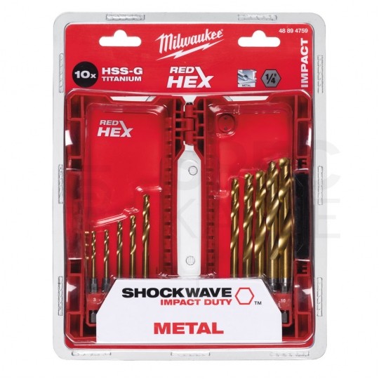 Zestaw wierteł do metalu 10 sztuk HSS-G Tin 3-10mm Shockwave MILWAUKEE