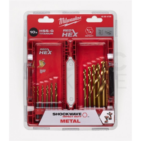 Zestaw wierteł do metalu 10 sztuk HSS-G Tin 3-10mm Shockwave MILWAUKEE