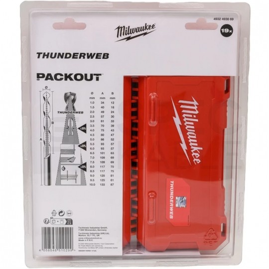 Zestaw wierteł do metalu HSS-G 1-10mm w kasecie 19szt. Thunderweb MILWAUKEE