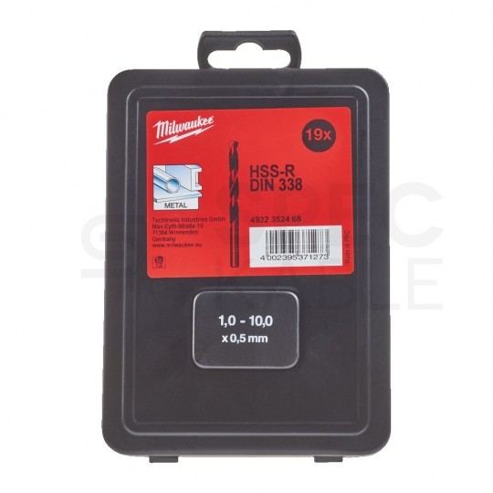 Zestaw wierteł do metalu HSS-R walcowane 1-10mm w puszce 19szt. MILWAUKEE